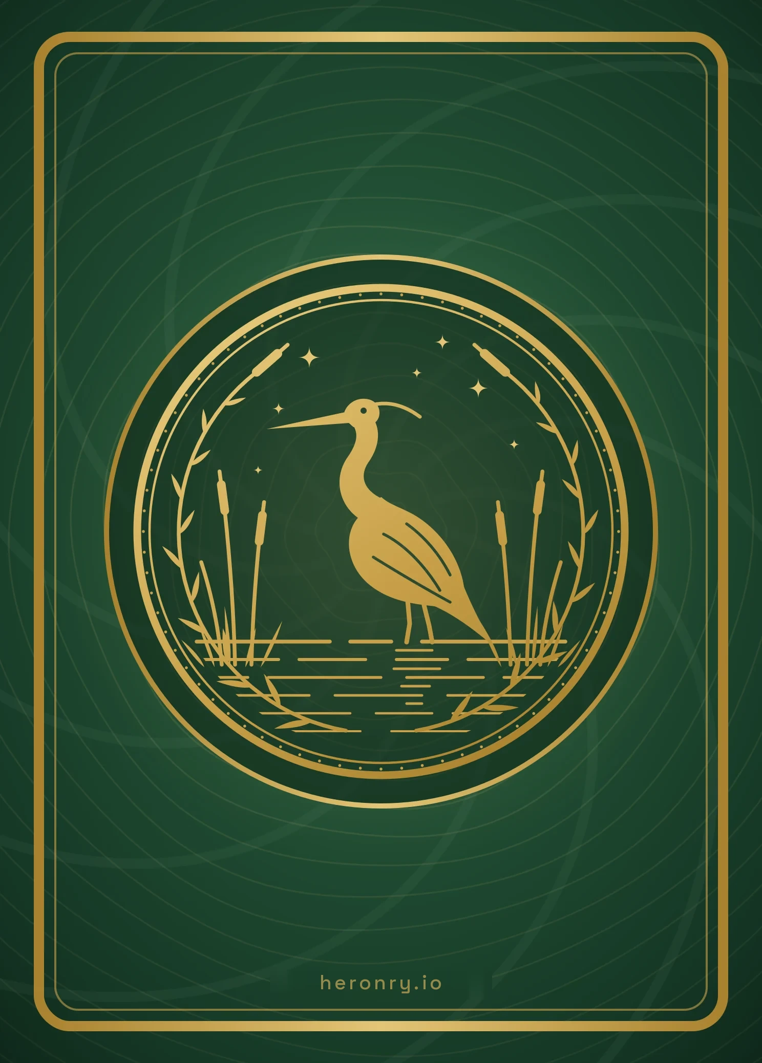 Heronry Holder Edition card back: heron crest, heronry.io